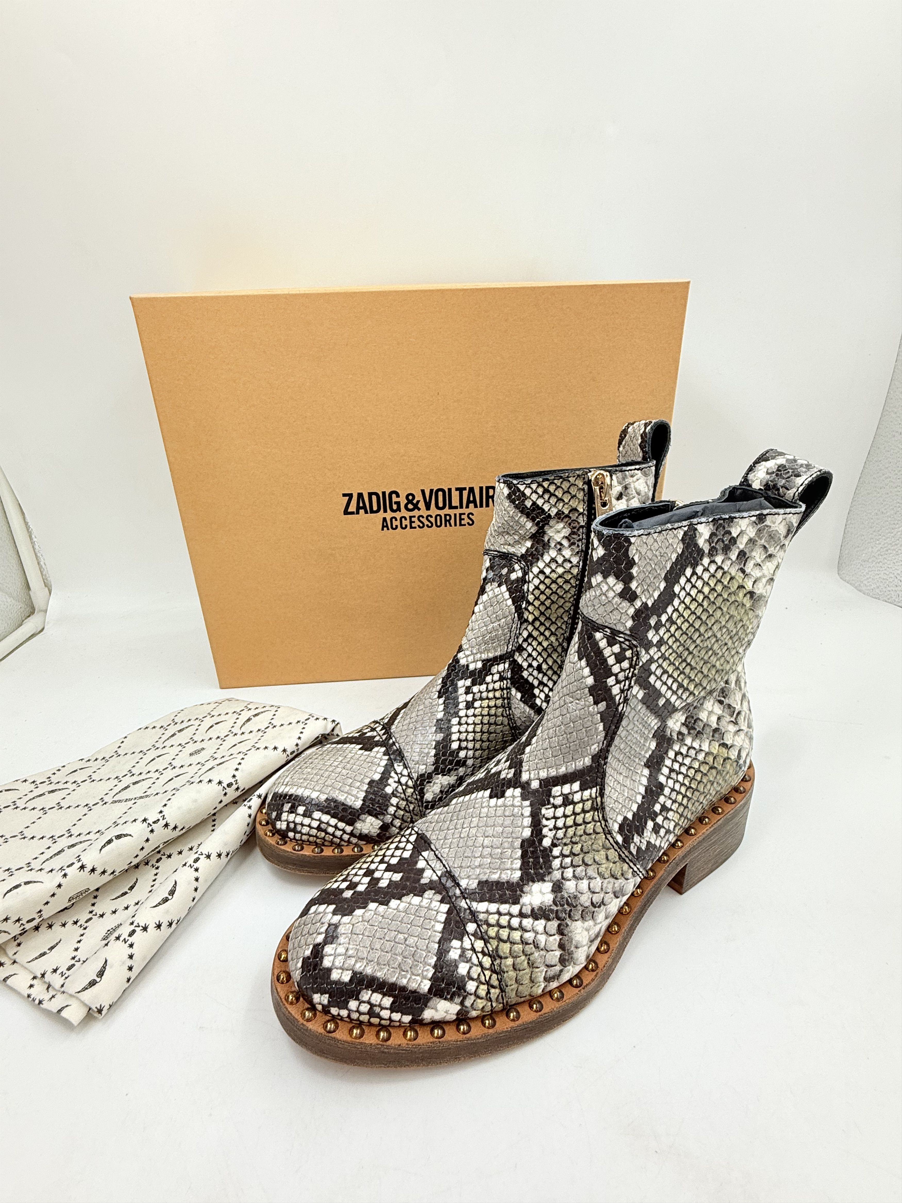 Zadig & Voltaire Zadig & Voltaire Snake Print Leather Ankle Boots Size US 4.5 / IT 34.5 - 3 Thumbnail