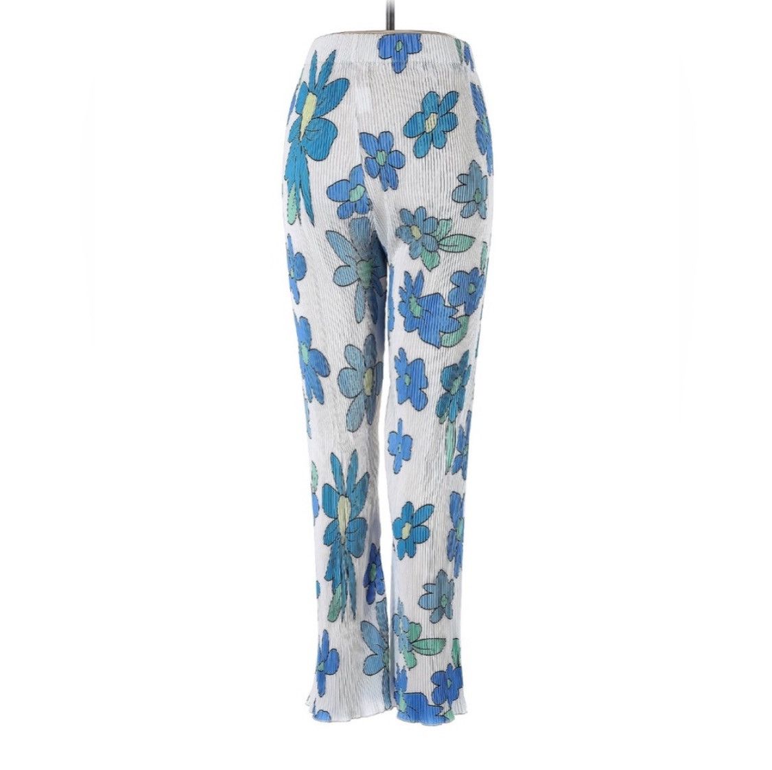 Vintage 90s Y2K Blue Floral Pants Size 28" / US 6 / IT 42 - 2 Thumbnail