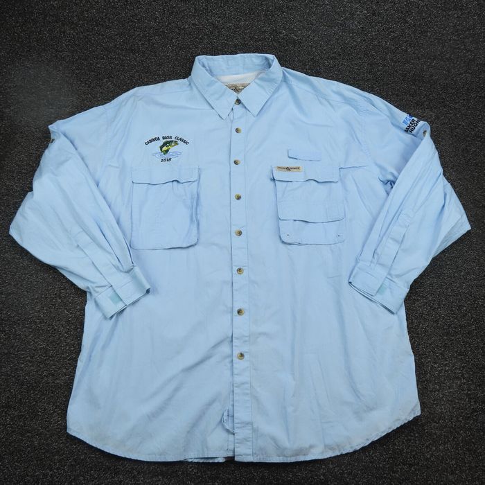 Vintage Hook & Tackle Shirt Adult 2XL Blue Button Up Long Sleeve