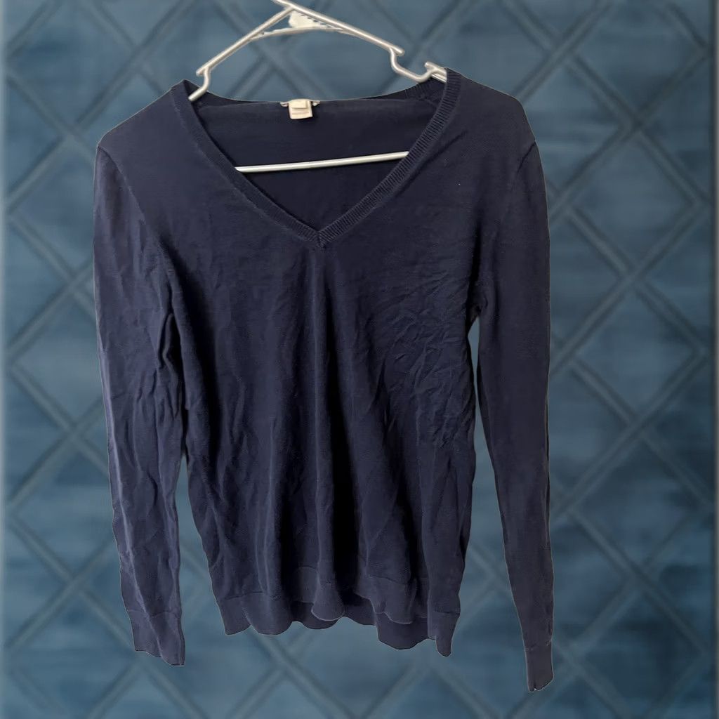 J.Crew J. Crew Navy Blue Cotton V-neck Long Sleeve Sweater Medium E8871 Size M / US 6-8 / IT 42-44 - 1 Thumbnail