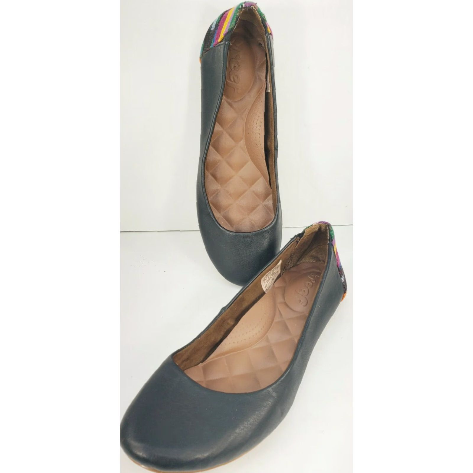 REEF Reef Tropic Sea Women's Ballet Flats 8M Black Leather Striped Heel, Casual, Flat Shoes, Slip On, Arch Support Size US 8 / IT 38 - 4 Thumbnail