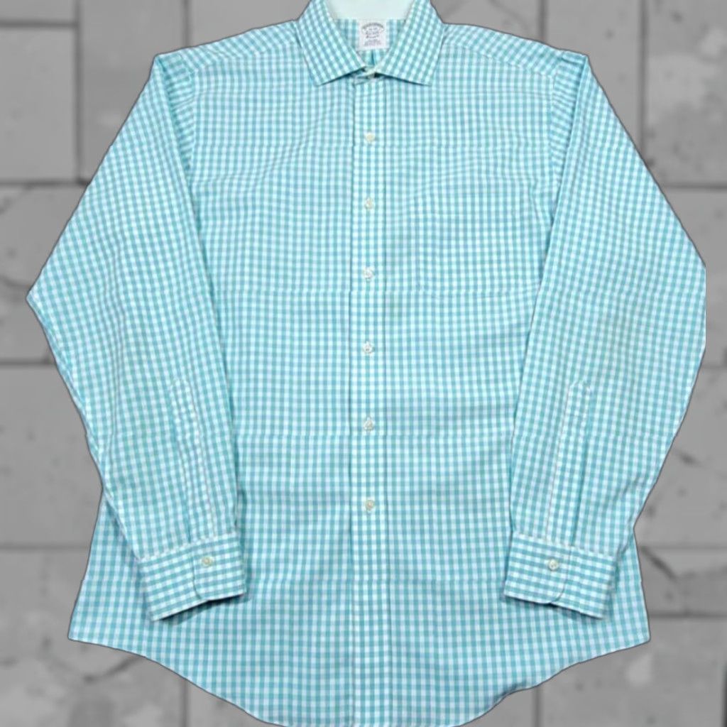 Brooks Brothers Brooks Brothers Gingham Check Button Up Shirt Long Sleeve Men 16-35 Teal Blue Classic 16 Regular Button-Up Mens Size US L / EU 52-54 / 3 - 1 Thumbnail