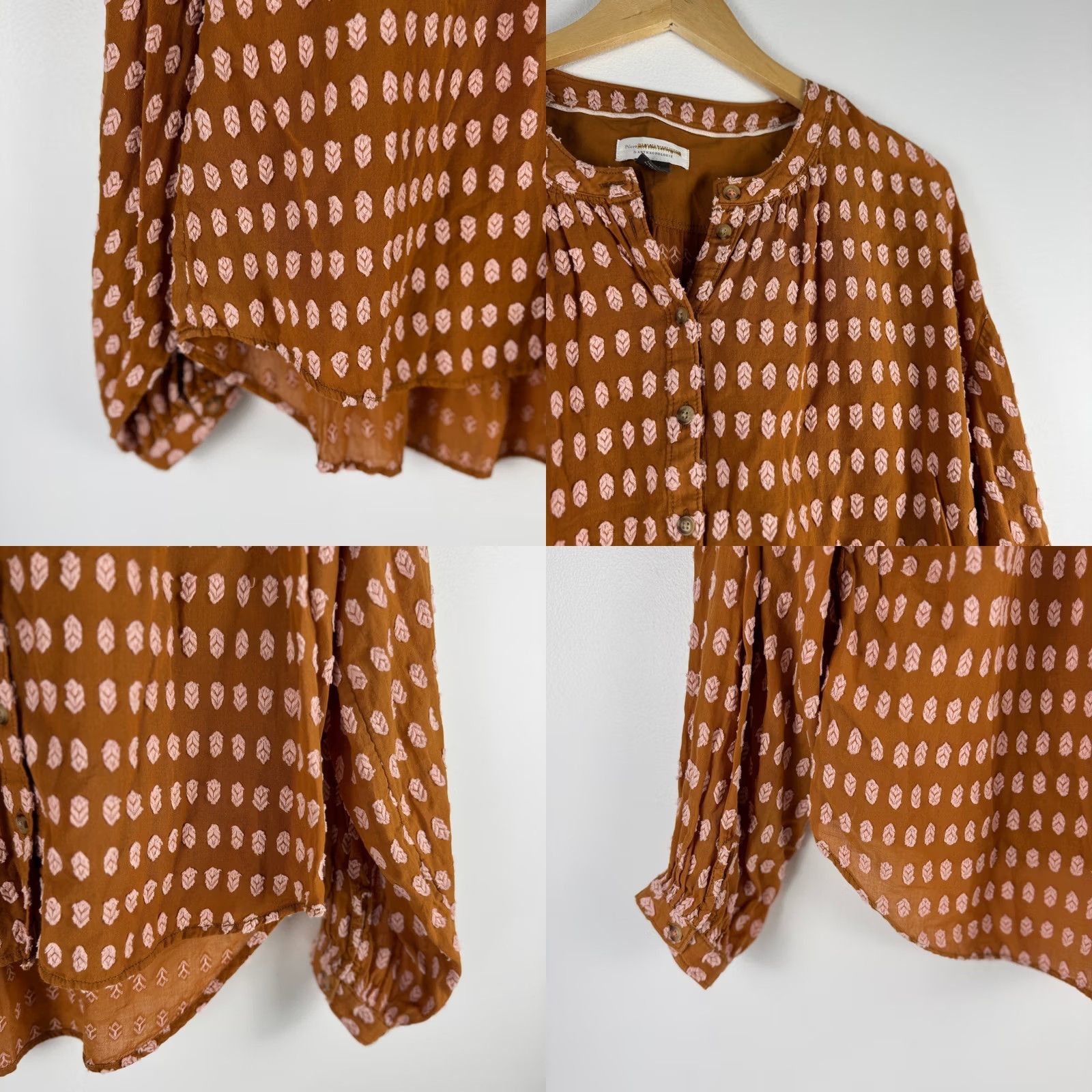 Anthropologie Anthropologie Pilcro Tavi Textured Button Down Blouse Rust Orange S OB1104511 Size S / US 4 / IT 40 - 9 Thumbnail