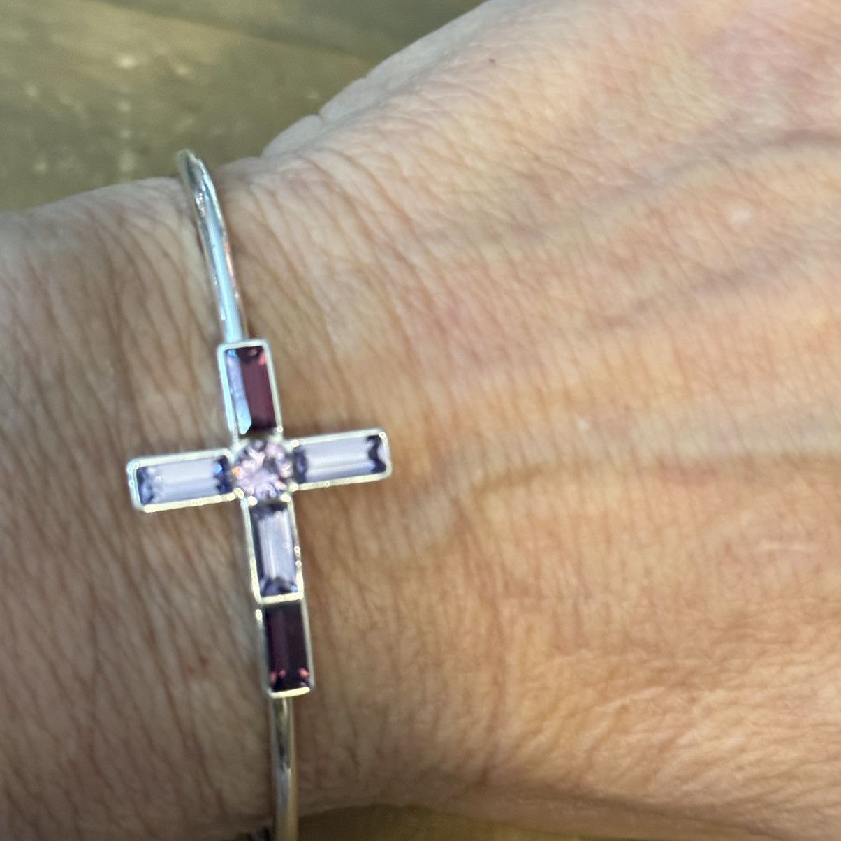 Other Silver tone purple rhinestone cross cuff bracelet Size ONE SIZE - 3 Thumbnail