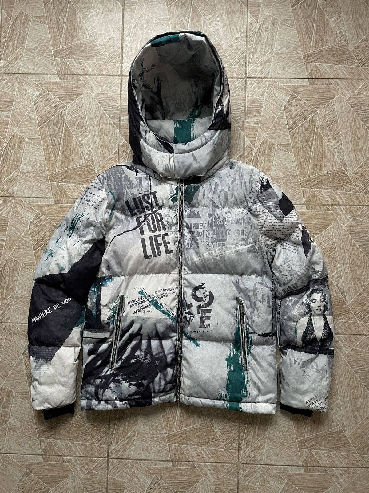 image of Maniere De Vior x Vintage Maniere De Voir Multi Logo Puffer Down Jacket, Men's (Size XS)