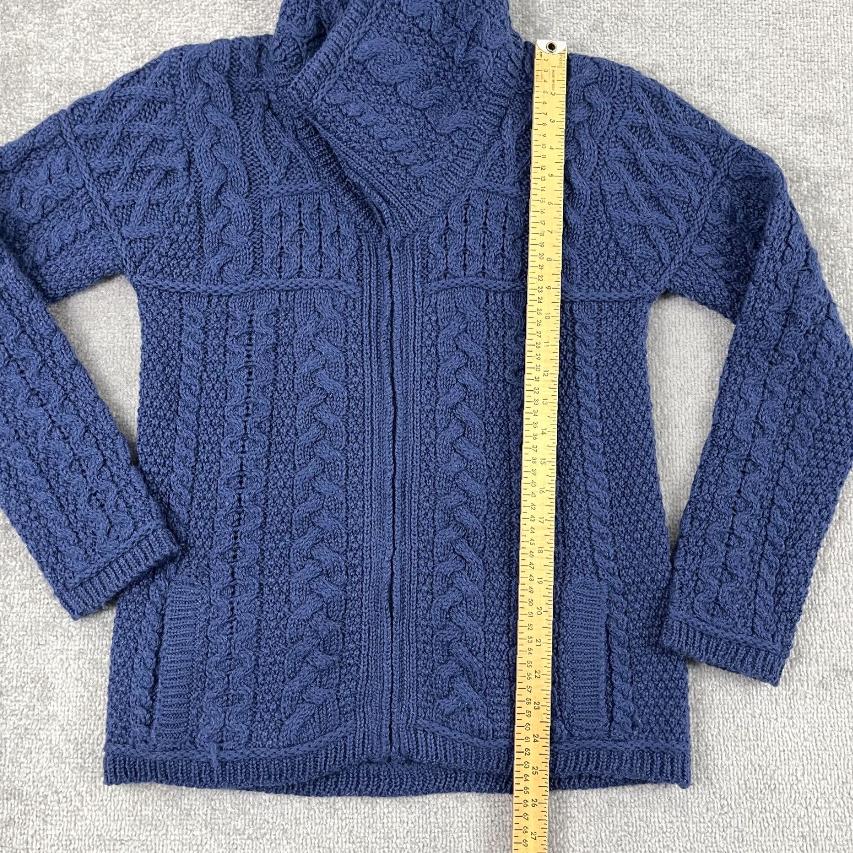 Vintage ARAN MOR Sweater Womens Small Blue Merino Wool High Neck Full Zip Cable Knit Classic Size S / US 4 / IT 40 - 4 Thumbnail