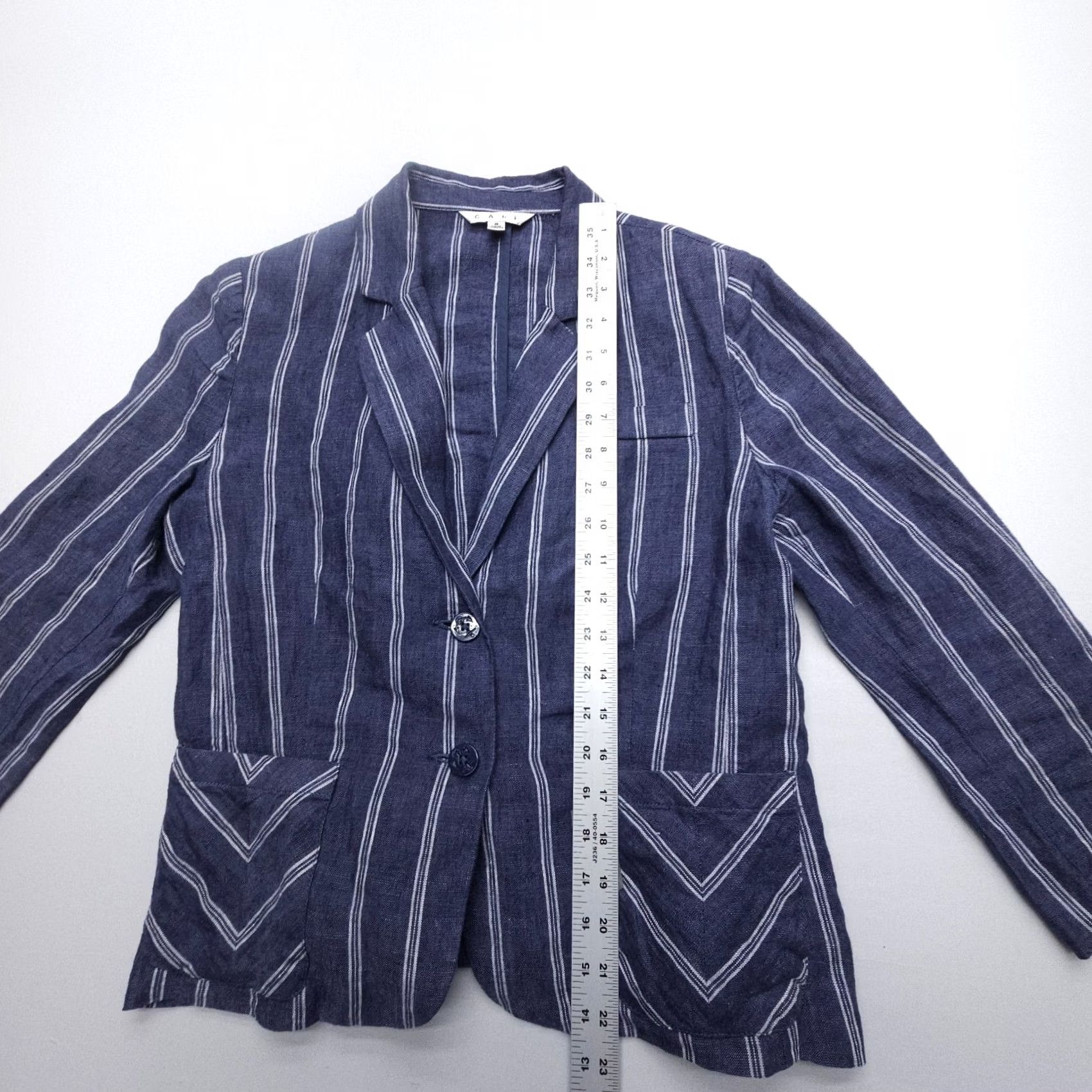 Vintage CAbi Nautical Stripe Lightweight 100% Linen Blazer Womens 8 Blue Shoulder Pads Blazer Linen Stripe Nautical Blue 8 Womens Size M / US 6-8 / IT 42-44 - 6 Thumbnail