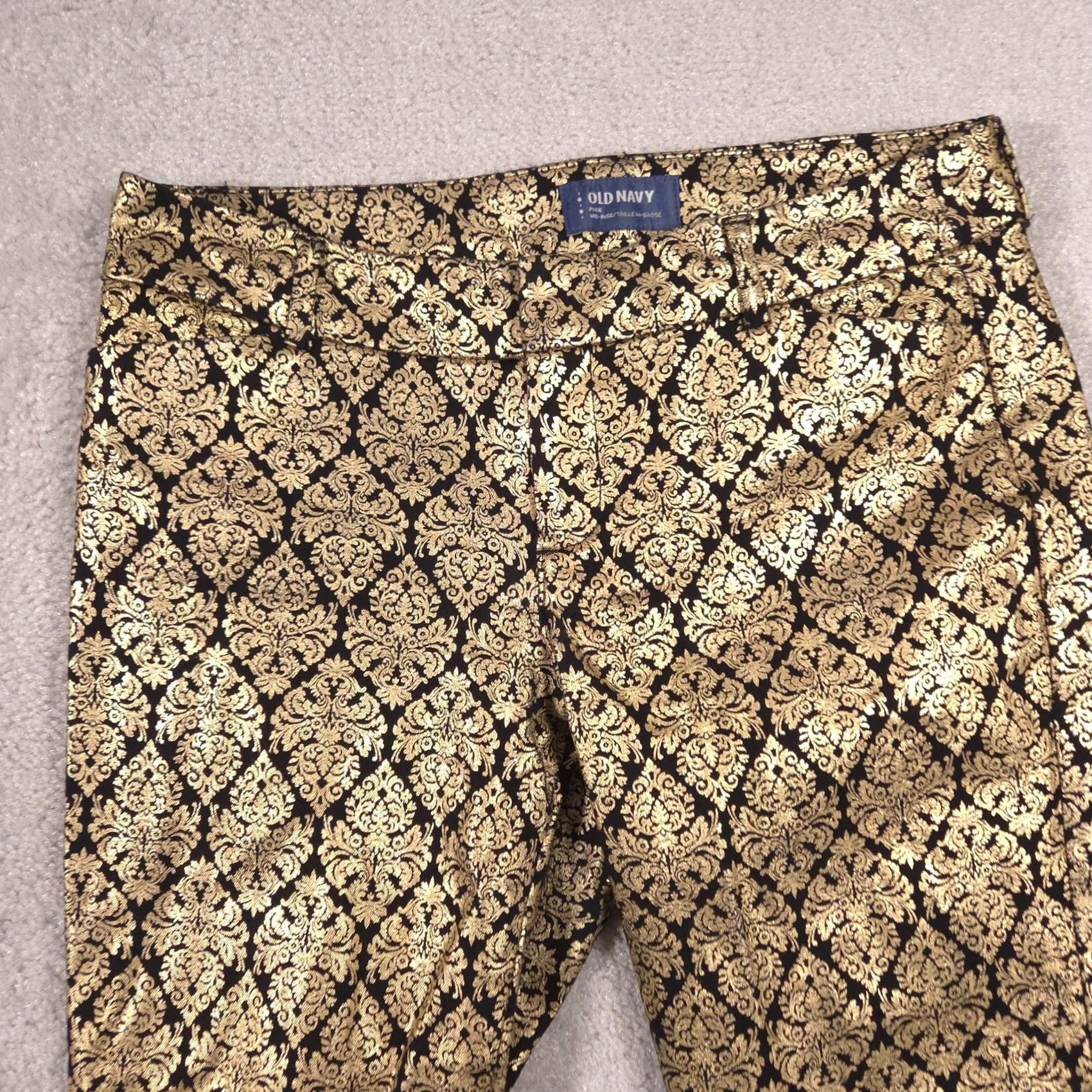 Old Navy Old Navy Pixie Pants Womens 8 Gold Brocade Floral Ankle Slim Stretch Holiday Size 30" / US 8 / IT 44 - 3 Thumbnail