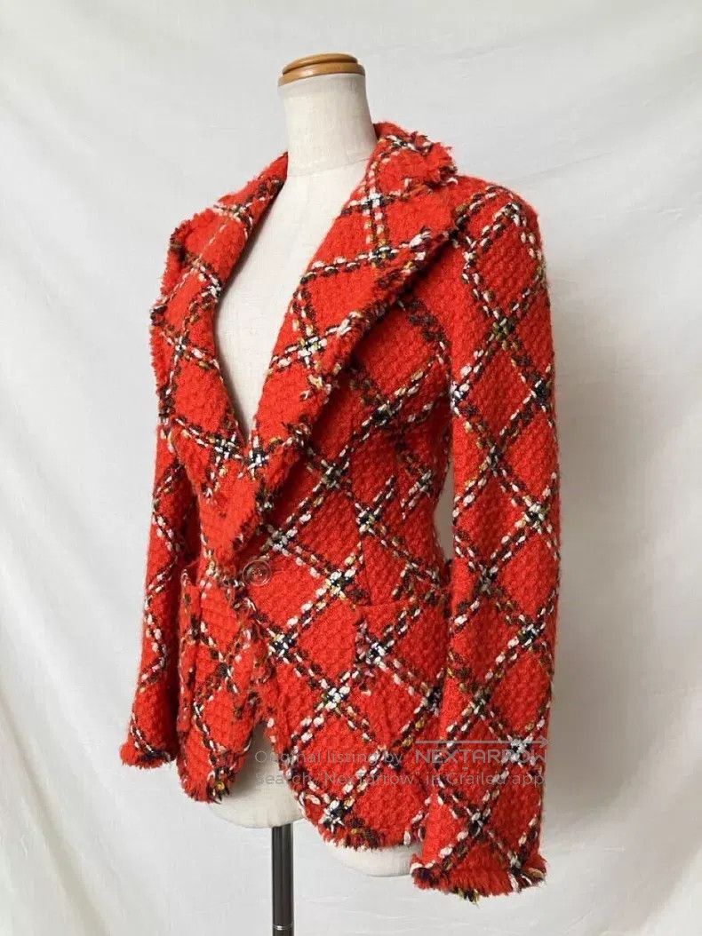 Junya Watanabe Junya Watanabe Red Plaid Deep V-Neck Tailored Blazer Size M / US 6-8 / IT 42-44 - 3 Thumbnail