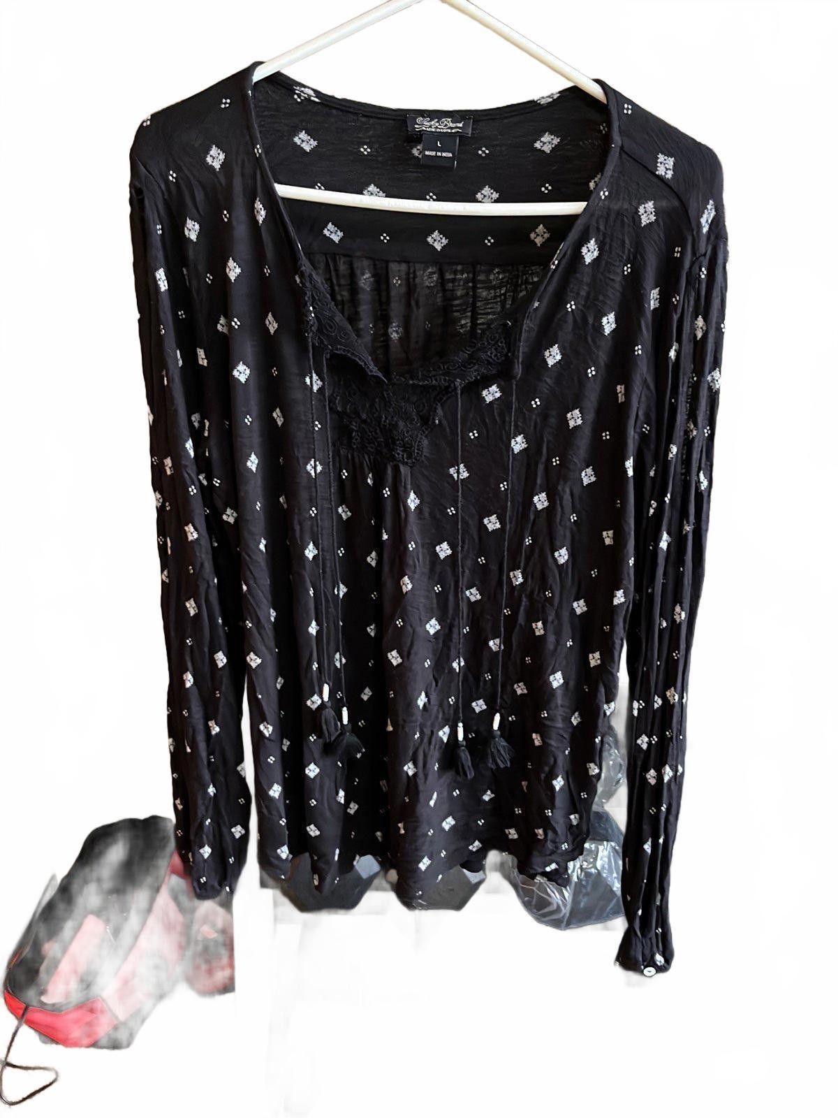 Lucky Brand Lucky Brand Women's Black Tunic Top - Size Large Size L / US 10 / IT 46 - 1 Thumbnail