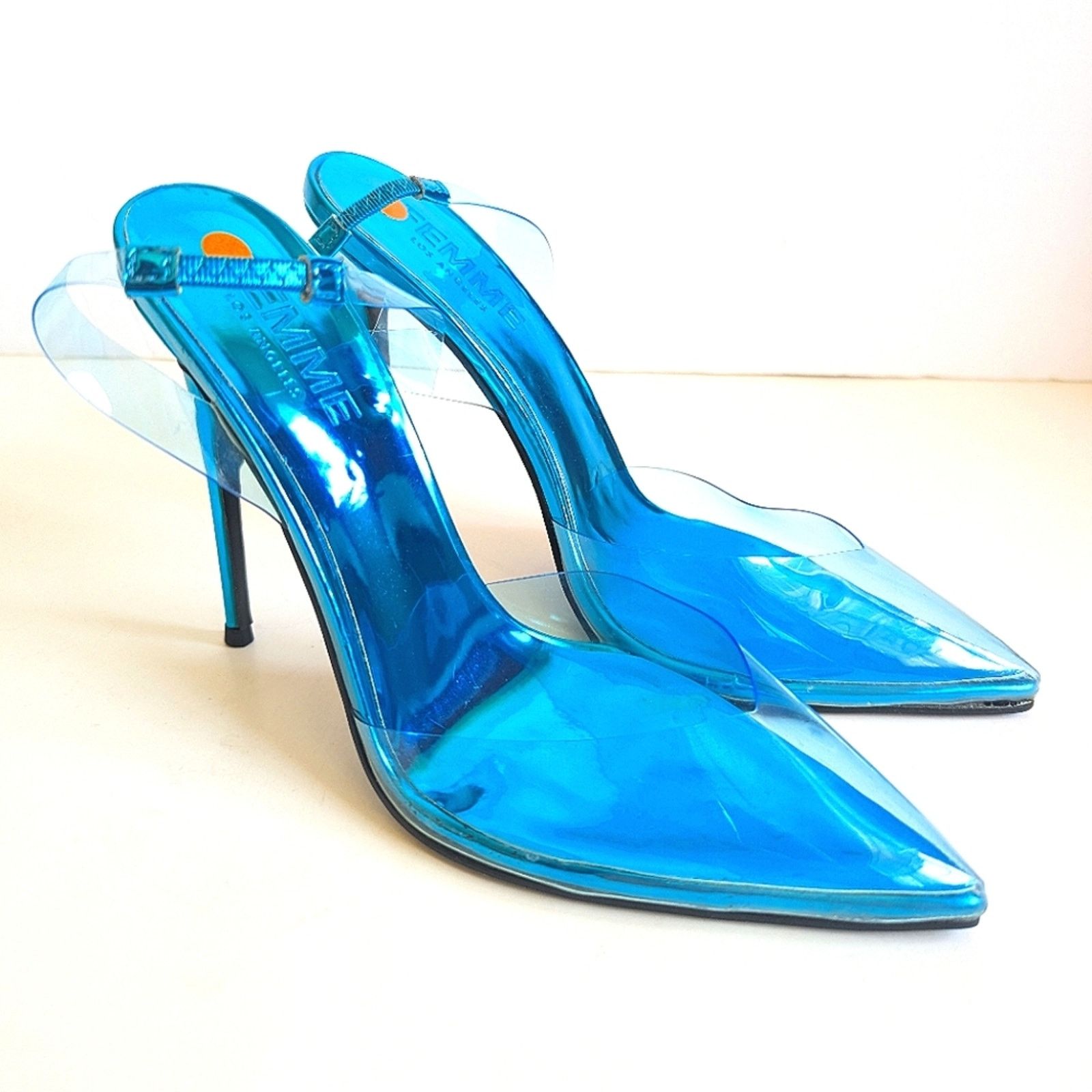 FEMME Los Angeles Transparent Blue PVC Ankle Strap Heel Pump