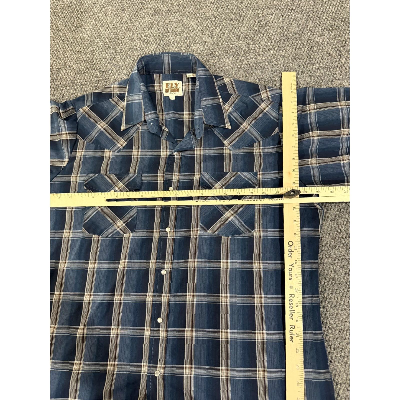 Vintage VINTAGE Ely Cattleman Shirt Mens Large Blue Plaid Short Sleeve Western Snaps Pockets Size US L / EU 52-54 / 3 - 5 Thumbnail