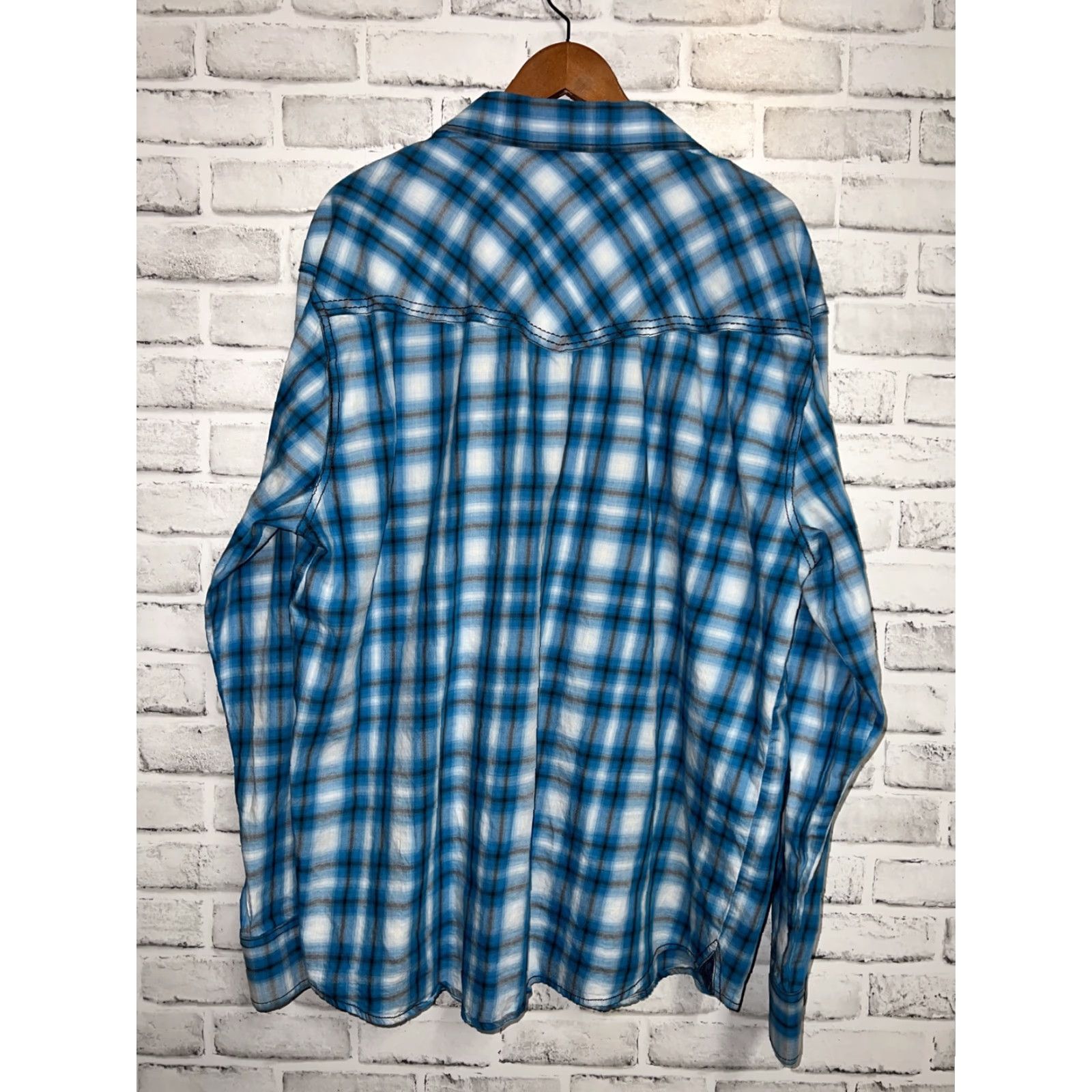 Vintage VINTAGE Brad Paisley Moonshine Spirit Shirt Mens 2XL Blue Plaid Snap Button Long Sleeve Size US XXL / EU 58 / 5 - 4 Thumbnail