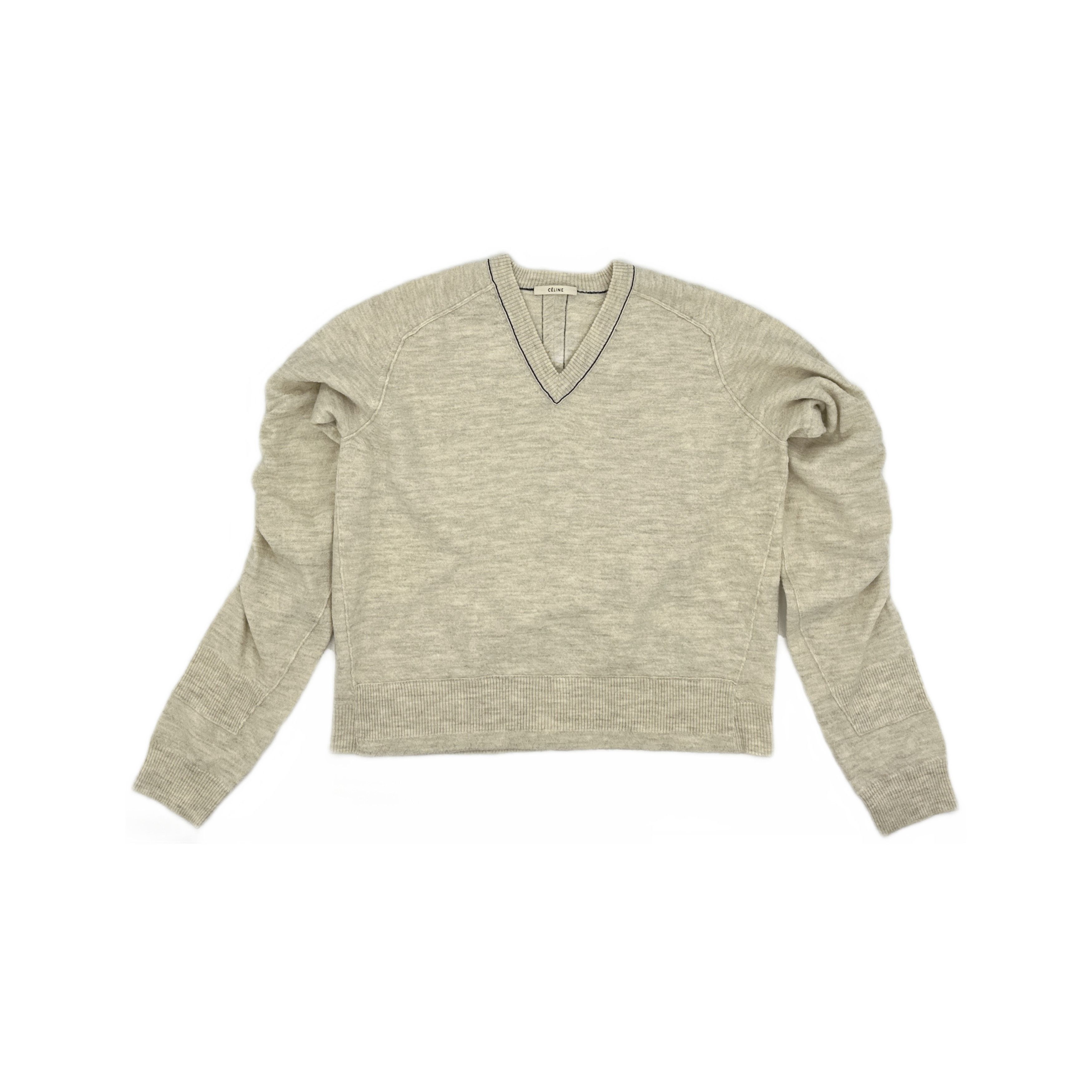 Celine CELINE Beige V-Neck Sweater Size L Size L / US 10 / IT 46 - 1 Thumbnail