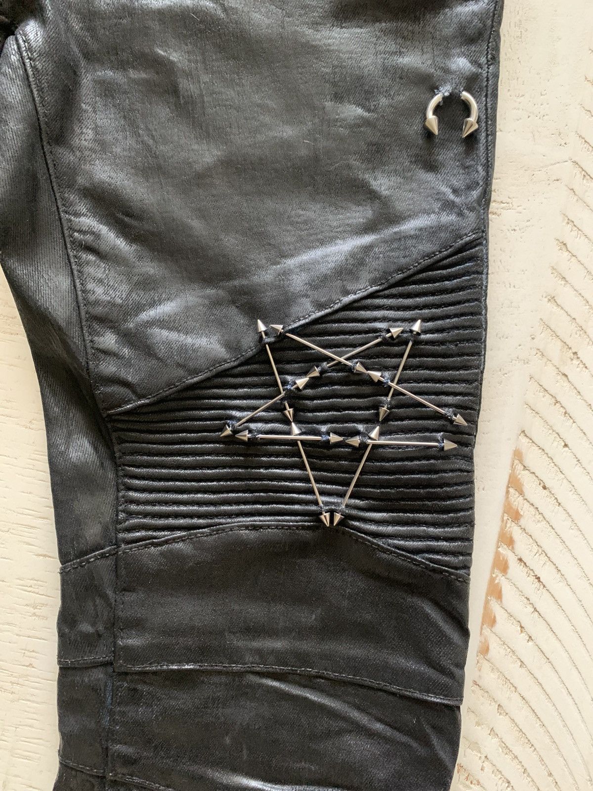 Balmain Balmain Like Biker Jeans Waxed Pierced Spiked Fashion Punk Size US 30 / EU 46 - 12 Thumbnail