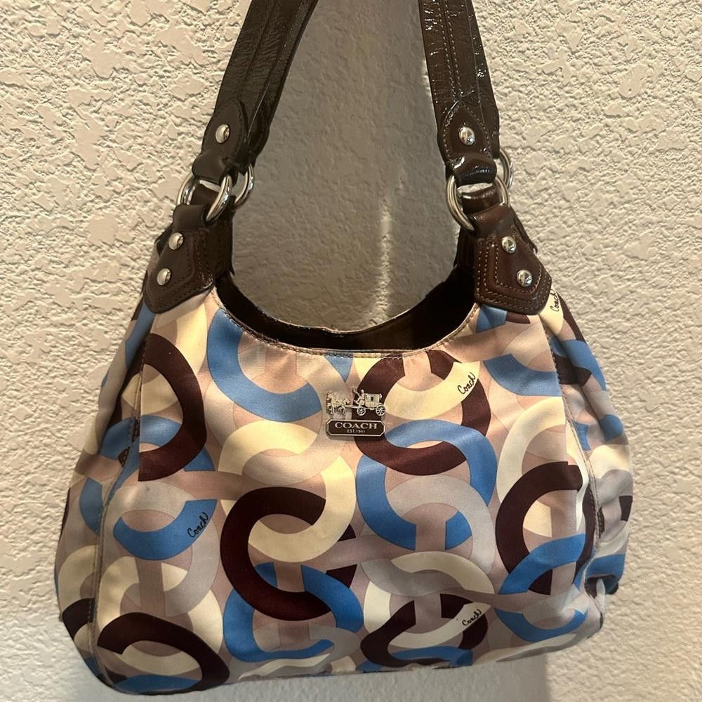 Coach COACH Madison Chain Link Satin Maggie Hobo Blue/Brown Size ONE SIZE - 3 Thumbnail