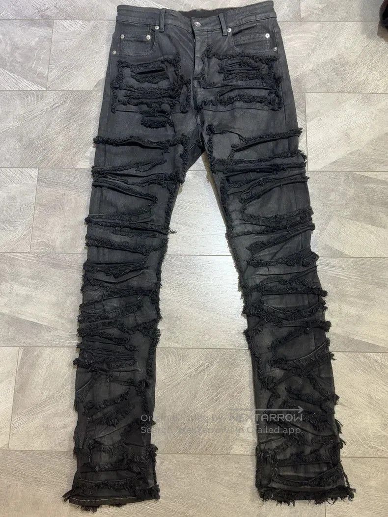 Rick Owens Rick Owens 21FW Distressed Waxed Jeans . Size US 31 - 1 Thumbnail