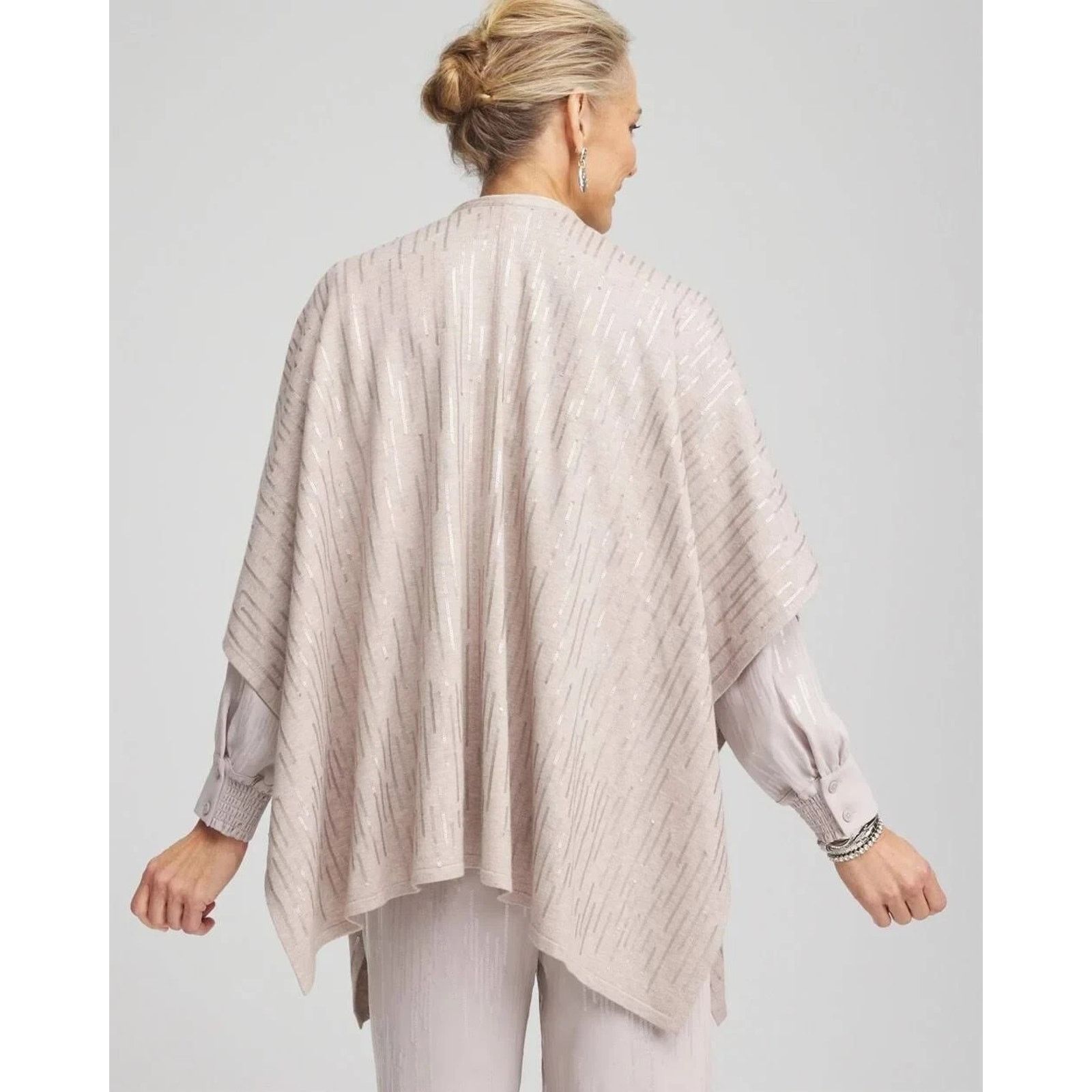 Chicos New CHICO'S Cashmere Blend Sequin Ruana Wrap NWT S/M $129 Size ONE SIZE - 3 Thumbnail