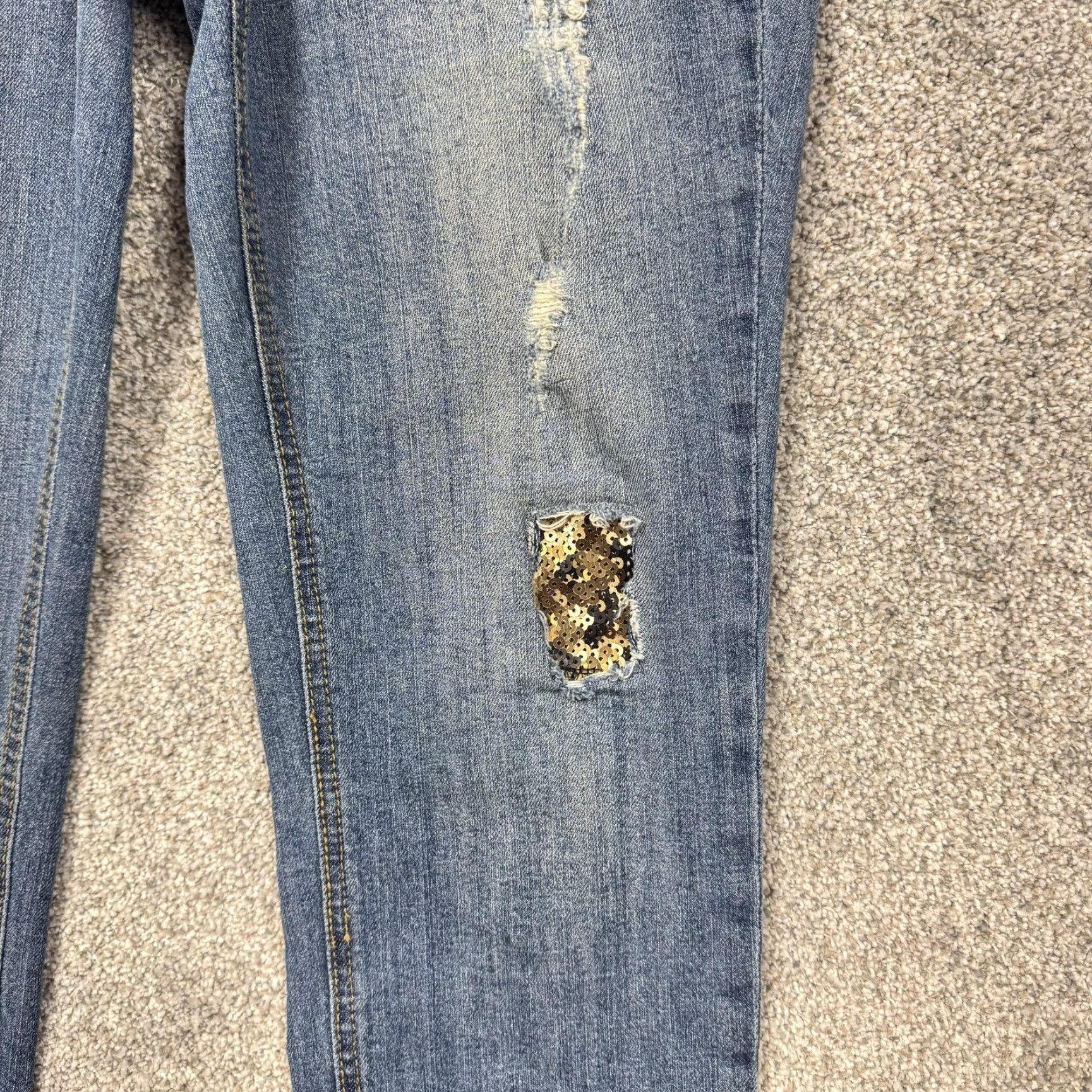 Vintage Democracy Jeans Womens Size 6 Blue Distressed Sequin Mid Rise Skinny Size 28" / US 6 / IT 42 - 5 Thumbnail