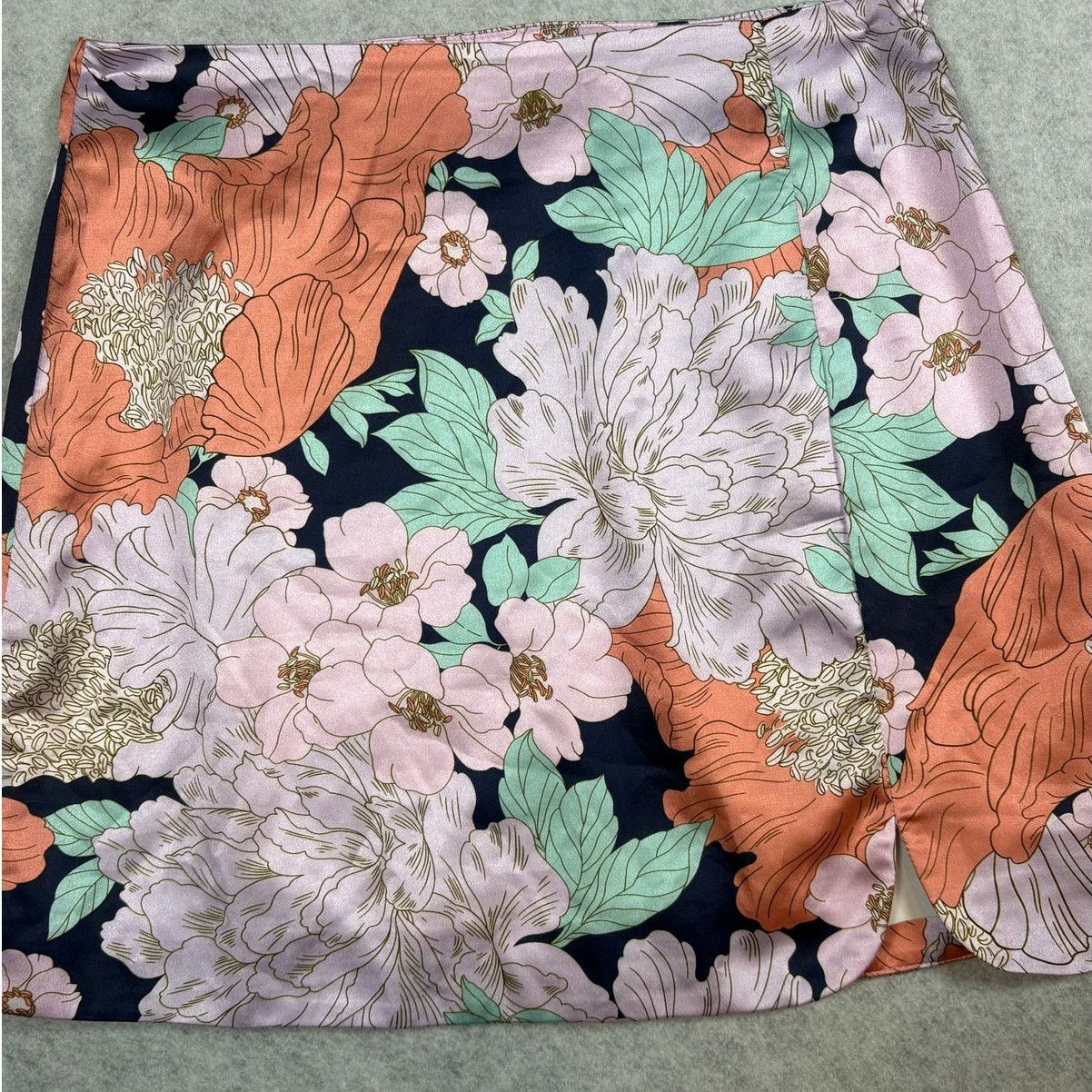 Lulus Lulus Floral Mini Skirt Pink Orange Blue Side Slit #0524 Size 30" / US 8 / IT 44 - 2 Thumbnail
