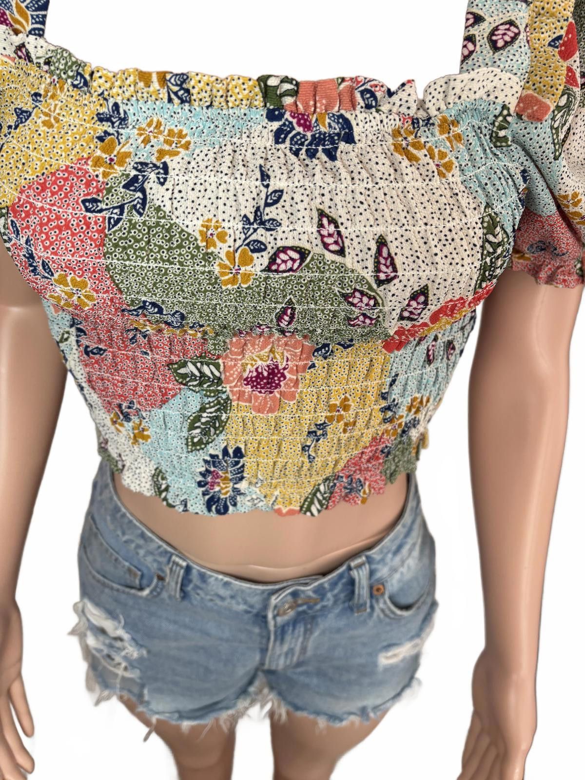 Other Floral Puff Sleeve Crop Top. Boho Chic Festival Summer \L Size 36" / US 14 / IT 50 - 4 Thumbnail