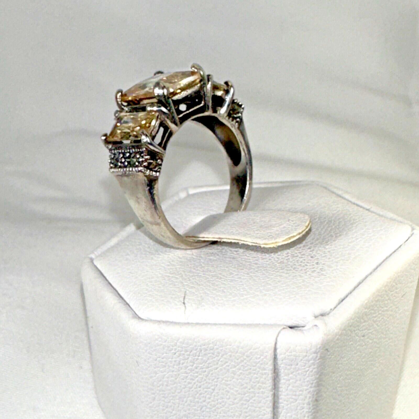 Sterling Silver 925 Vintage Sterling Silver Ring Size 5.75 with Yellow Stone Size ONE SIZE - 3 Thumbnail