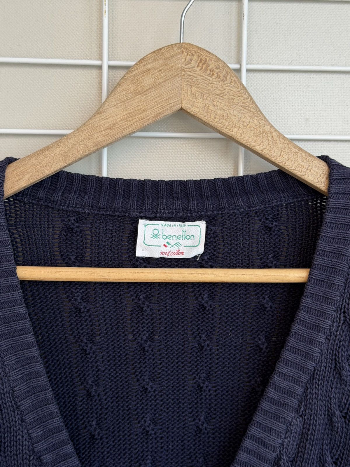 Benetton Benetton Cable Knit V-Neck Cardigan Mens Size L/XL Vintage Size US XL / EU 56 / 4 - 10 Thumbnail