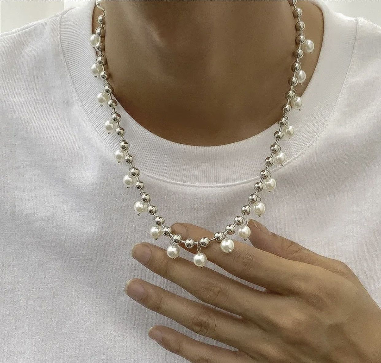 Jewelry Small Beads Chain Imitation Pearl Pendant Choker Necklace Size ONE SIZE - 3 Thumbnail