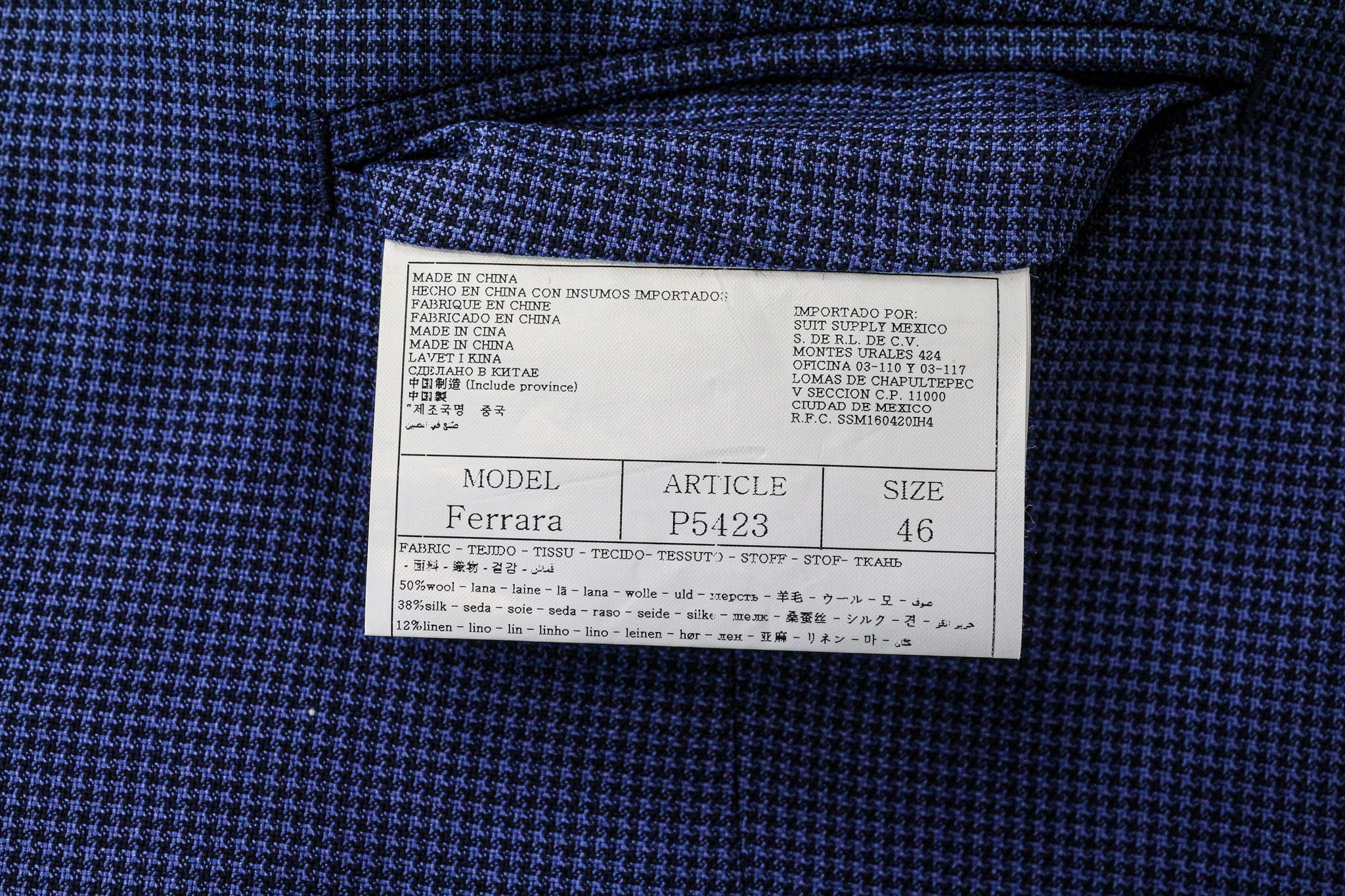 Suitsupply HAVANA UK36R Blue Wool Silk Houndstooth Blazer 75939 Size 36R - 15 Thumbnail