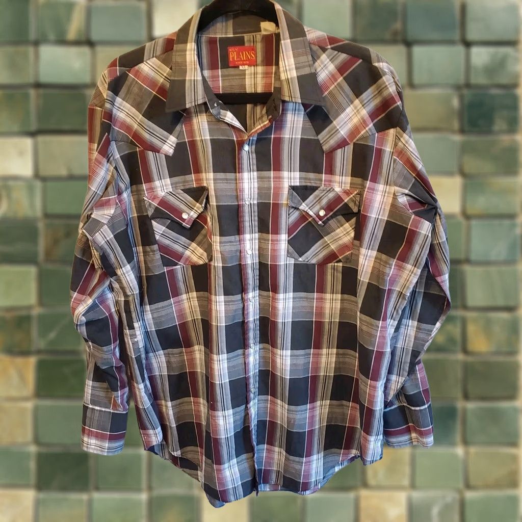 Vintage VINTAGE Ely Plains Shirt XL Pearl Snap Western Cowboy Plaid Black Red Mens Size US XL / EU 56 / 4 - 1 Thumbnail