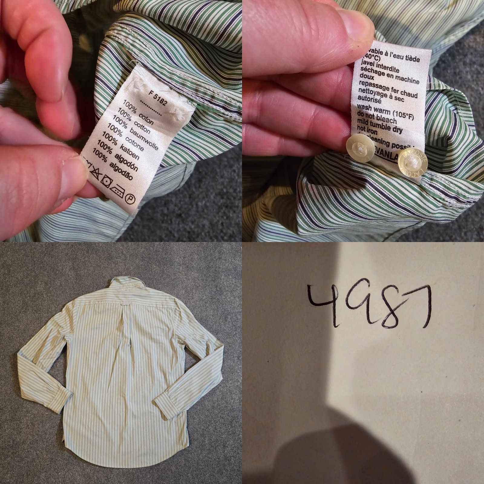 Lacoste Lacoste Shirt Mens 40 Green Striped Button Front Long Sleeve Logo Classic Preppy Colorful Designer World Size US L / EU 52-54 / 3 - 8 Thumbnail