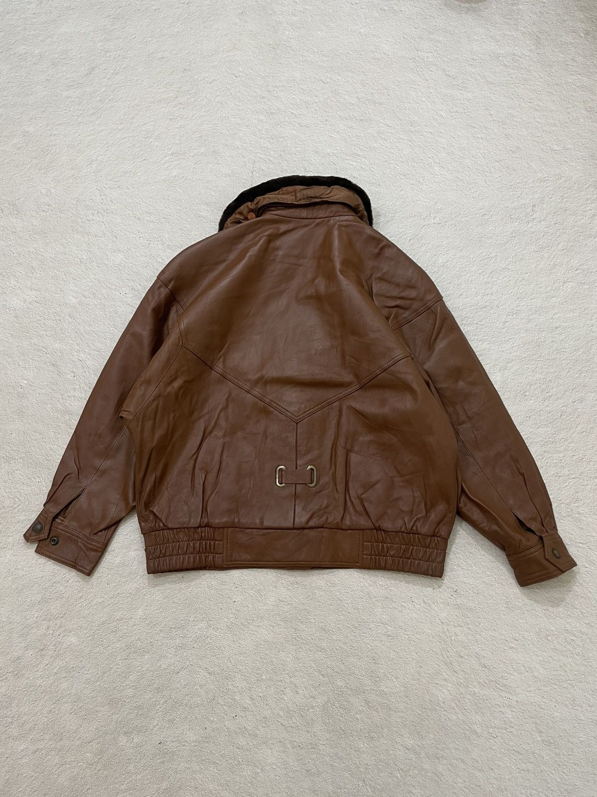 14th Addiction 90s Brown Leather Bomber Jacket Fur Collar Boxy Fit LGB Y2K Size US XL / EU 56 / 4 - 8 Thumbnail