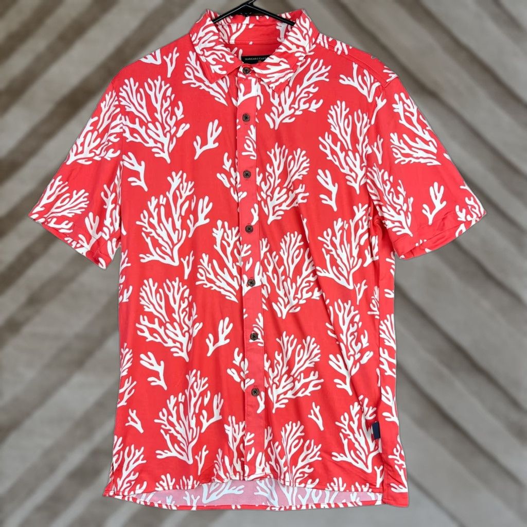 Vintage Margaritaville Mens Shirt Button-Down Small UPF +50 Short Sleeve Floral Reef Pattern Nylon Spandex Breathable Quick Dry Vented Beachwear Casual Travel Size US S / EU 44-46 / 1 - 1 Thumbnail