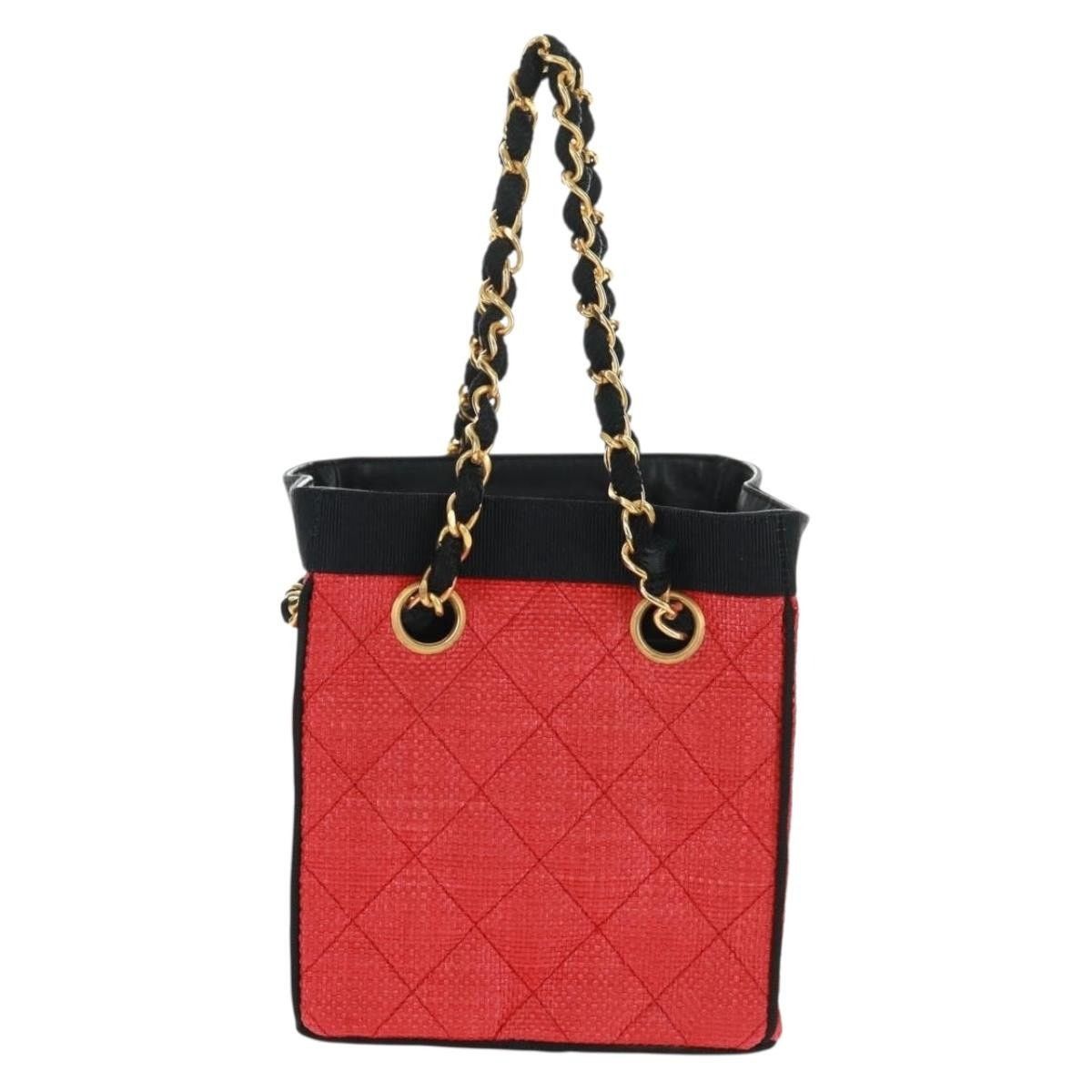 Chanel Chanel Chain Handbag Raffia Red Gold CC Size ONE SIZE - 2 Thumbnail