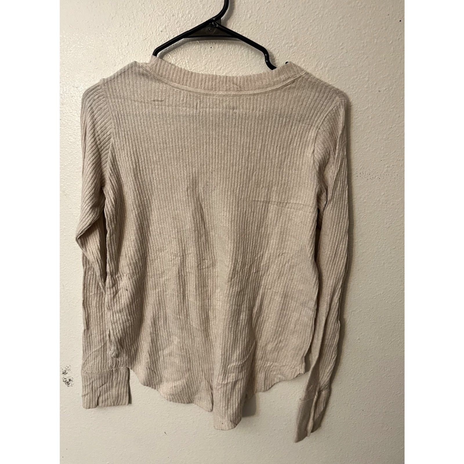 Abercrombie & Fitch Abercrombie & Fitch Women's Beige Ribbed Long Sleeve T-Shirt XS Slim Fit Basic Stretch Office Casual Size XS / US 0-2 / IT 36-38 - 3 Thumbnail