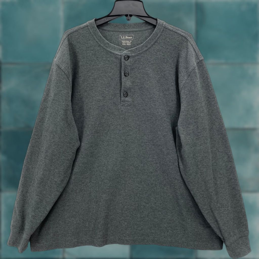 Vintage L.L. Bean Mens 2XL Gray Unshrinkable Waffle Knit Thermal Henley Shirt Camp Shirt Mens Regular Hat? Size US XXL / EU 58 / 5 - 1 Thumbnail
