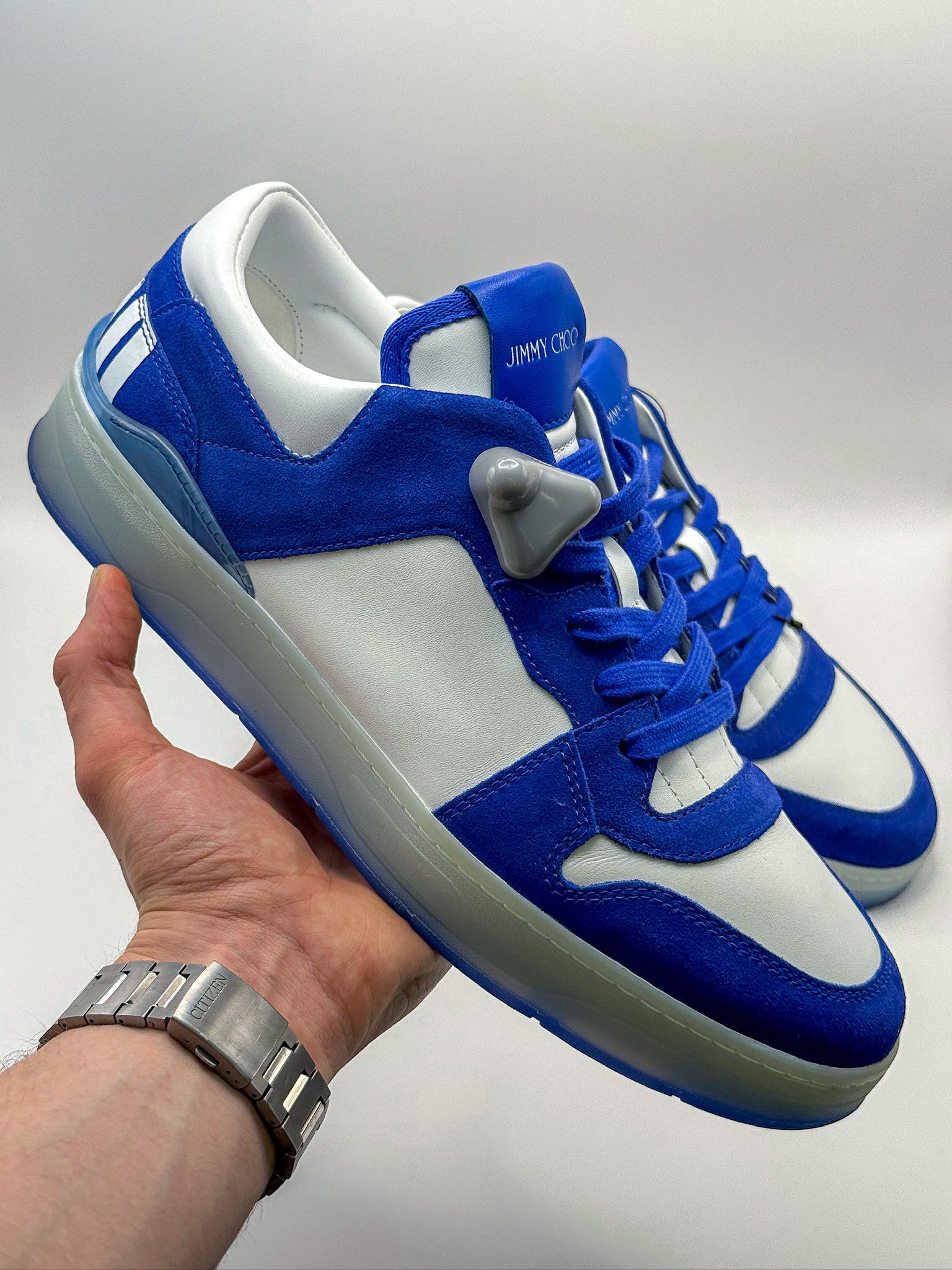 Jimmy Choo Jimmy Choo Blue Florent/M Ultraviolet White Leather Sneakers Size US 10.5 / EU 43-44 - 2 Thumbnail