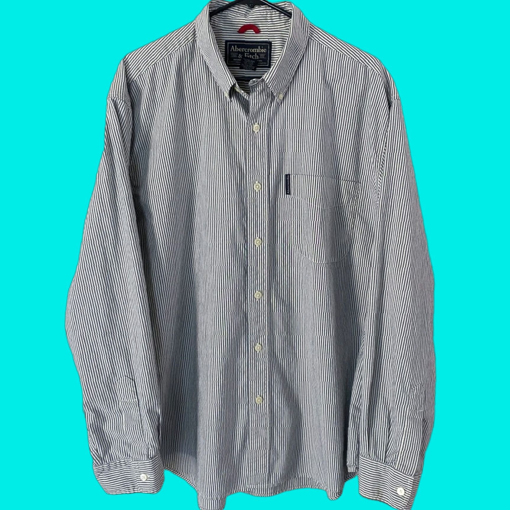Abercrombie & Fitch Abercrombie & Fitch Classic Button-Down Pocket Shirt Blue Stripe Men's L Large Button-Up Shirt Size US L / EU 52-54 / 3 - 1 Thumbnail