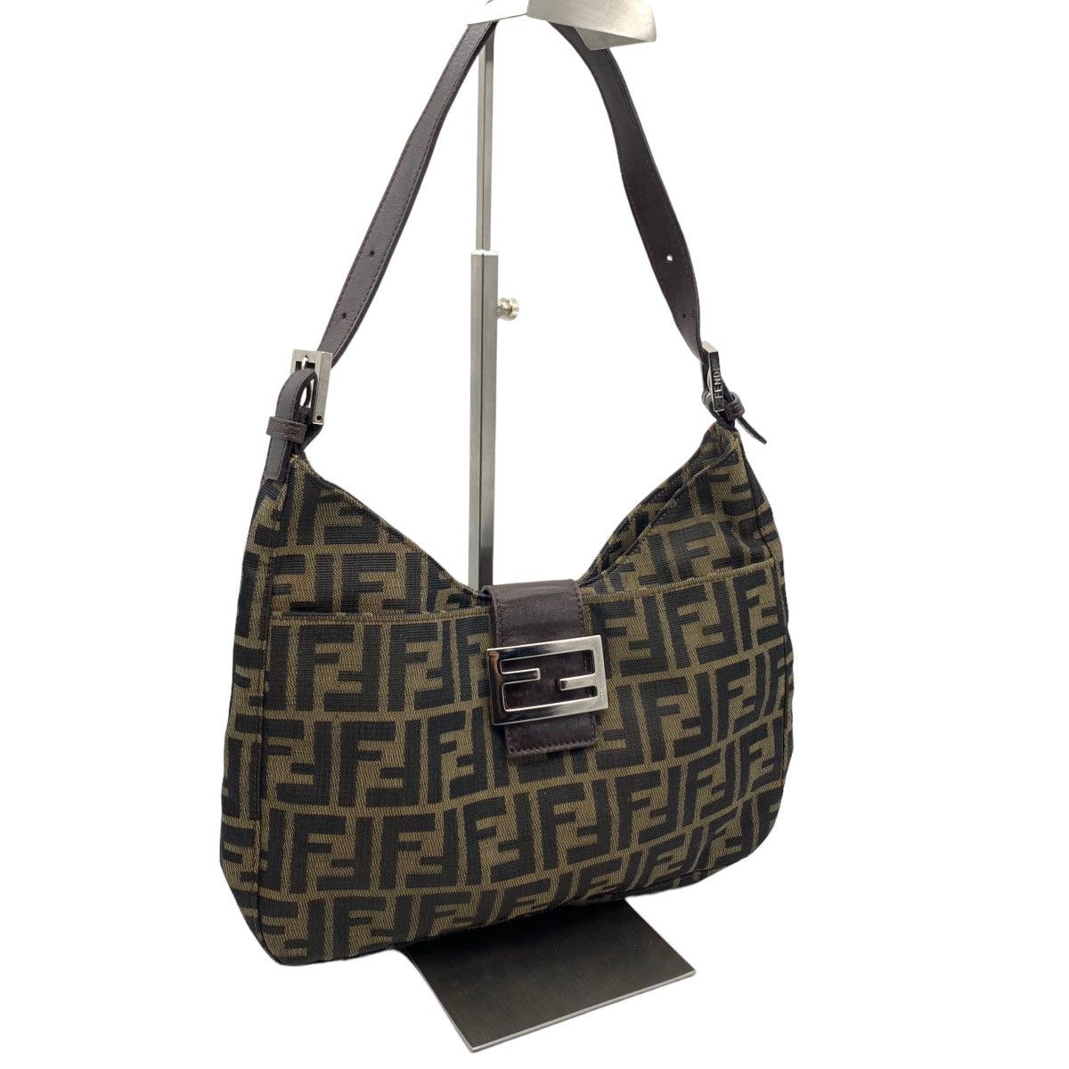 image of Fendi Endi Zucca Shoulder Bag In Khaki Canvas in Brown, Women's
