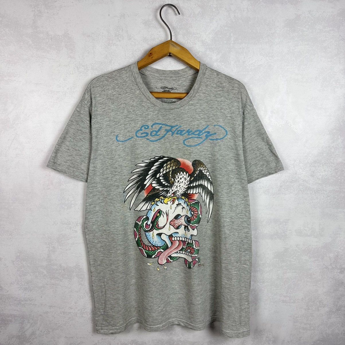 Christian Audigier × Ed Hardy × Vintage Vintage Ed Hardy By Christian Audigier Skull Eagle T-Shirt Size US L / EU 52-54 / 3 - 1 Thumbnail