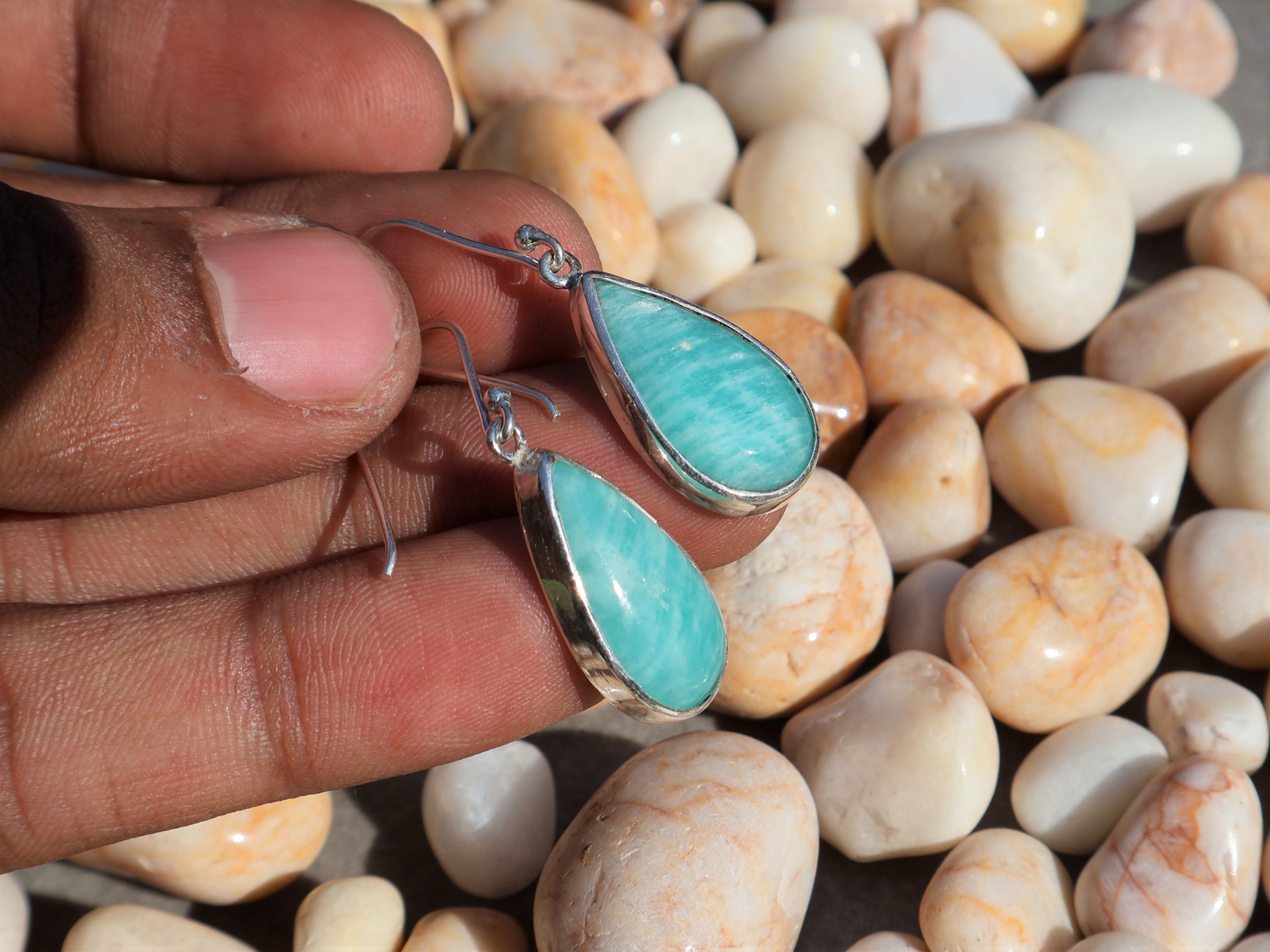 Handmade Amazonite Earring, 925 Sterling Silver, Handmade Earring, Size ONE SIZE - 7 Thumbnail