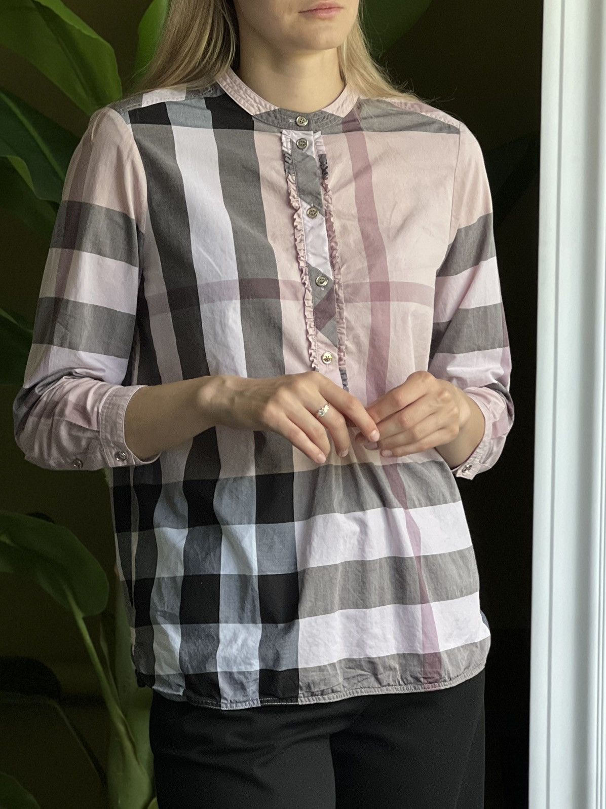 Burberry Burberry Pink House Check Cotton Shirt Grandad Collar Size M Size M / US 6-8 / IT 42-44 - 3 Thumbnail