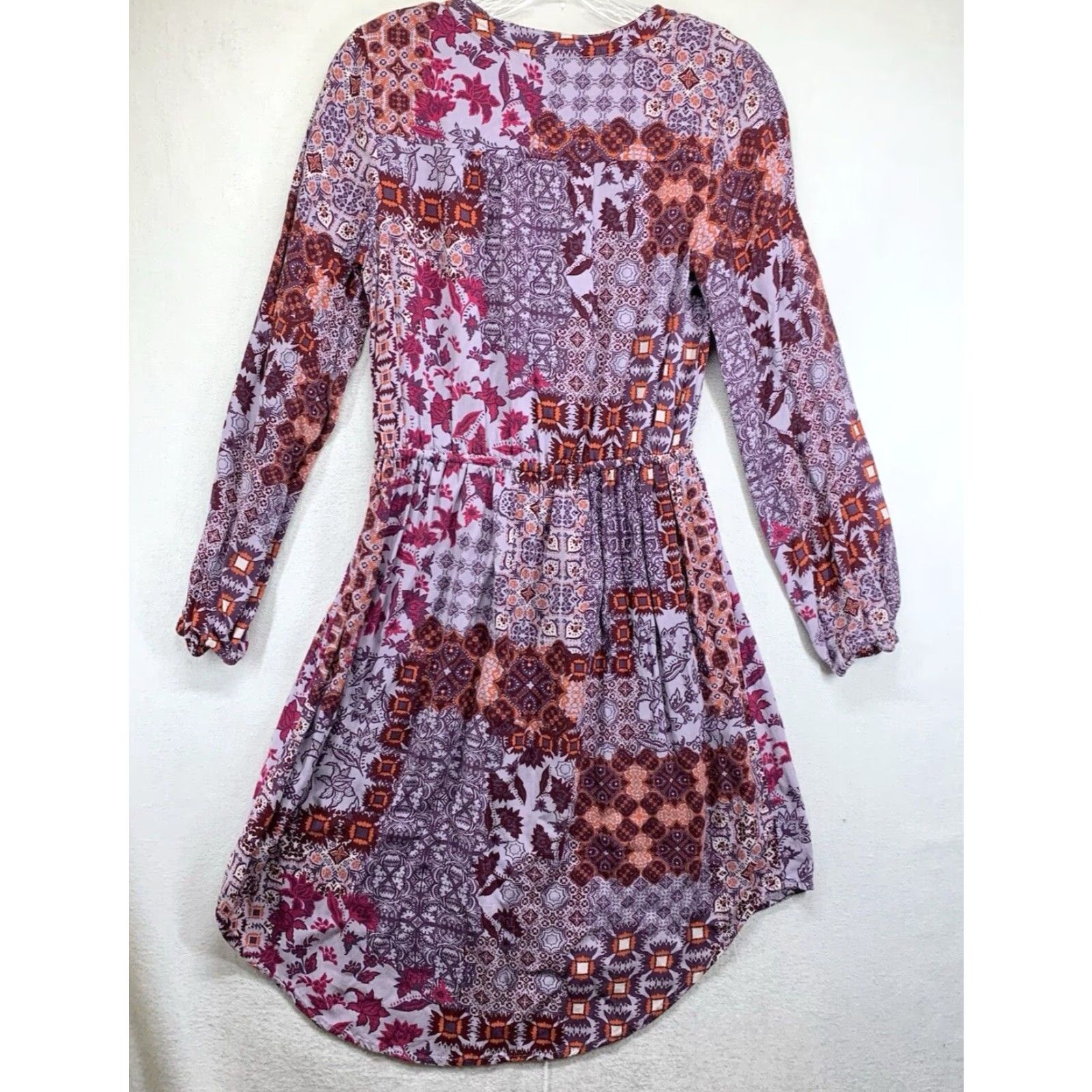 Vintage Knox Rose Geometric Midi Dress XS Purple Long Sleeve V-Neck Embroidered Hippie Bohemian Womens Size XS / US 0-2 / IT 36-38 - 2 Thumbnail