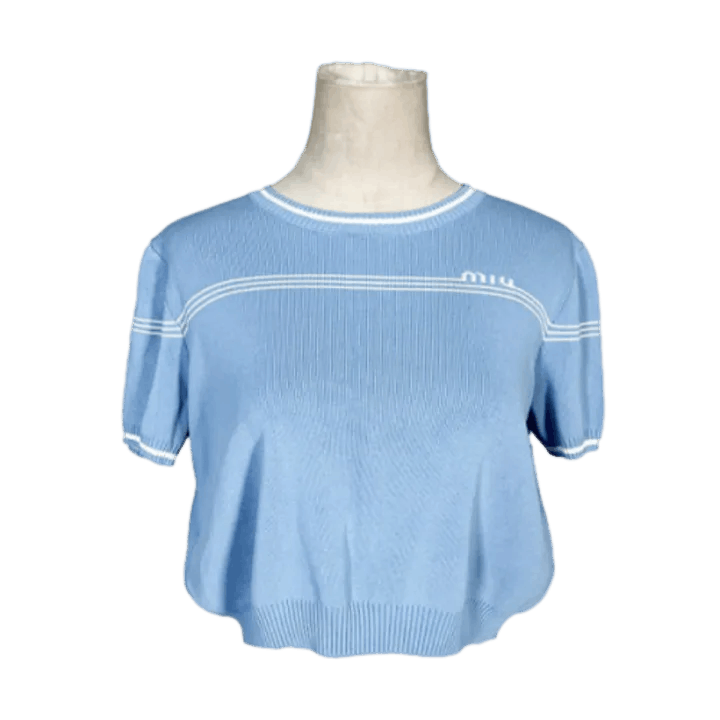 Miu Miu Miu Miu Blue Short Sleeve Knit Top 0079 Size M / US 6-8 / IT 42-44 - 1 Thumbnail