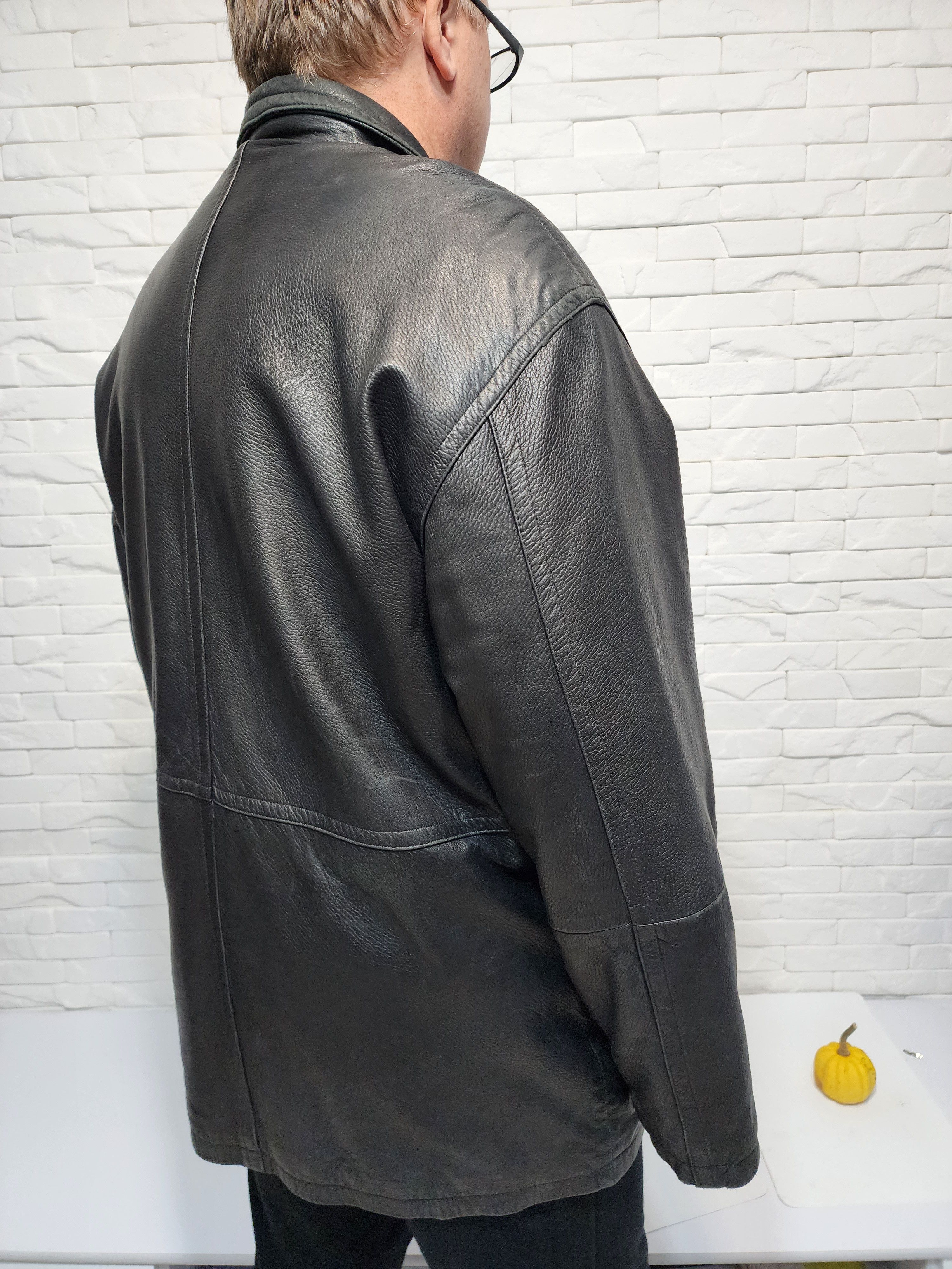 Genuine Leather Men's Black Genuine Leather Jacket: Zip Up, Pockets Size US XL / EU 56 / 4 - 7 Thumbnail