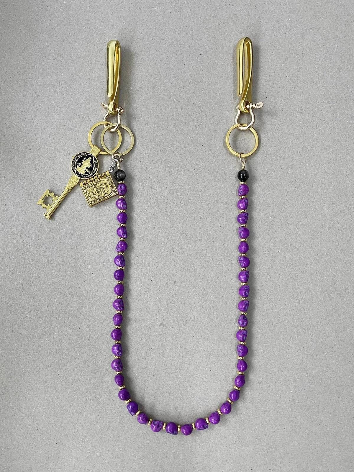 Jewelry Purple Black Gold Agate Wallet Chain, Jeans Chain Size ONE SIZE - 3 Thumbnail