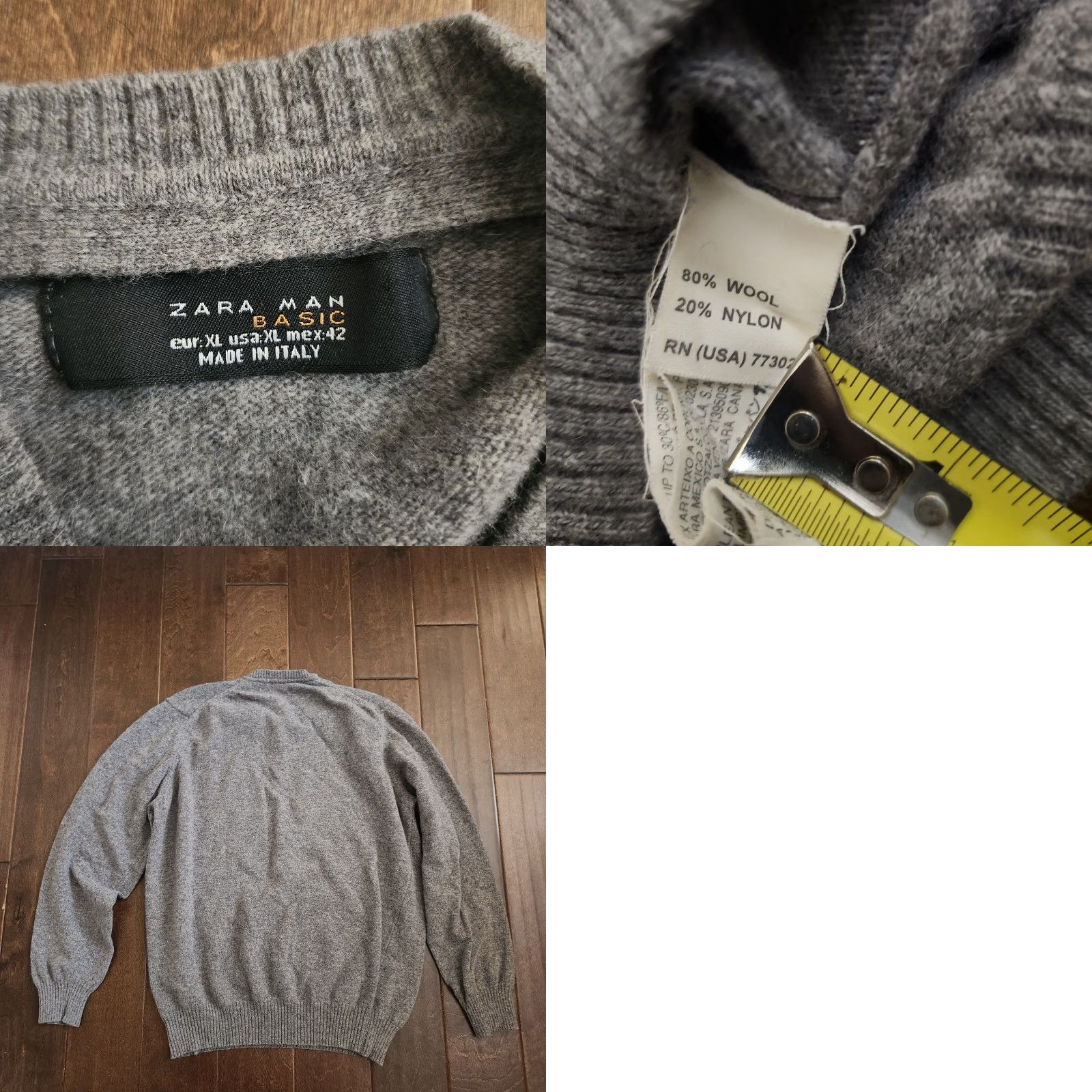 Zara Zara Man Basic Mens Gray Wool V Neck Sweater Pullover XL Wool V-Neck Mens Gray Knit Pullover XL Size US XL / EU 56 / 4 - 9 Thumbnail
