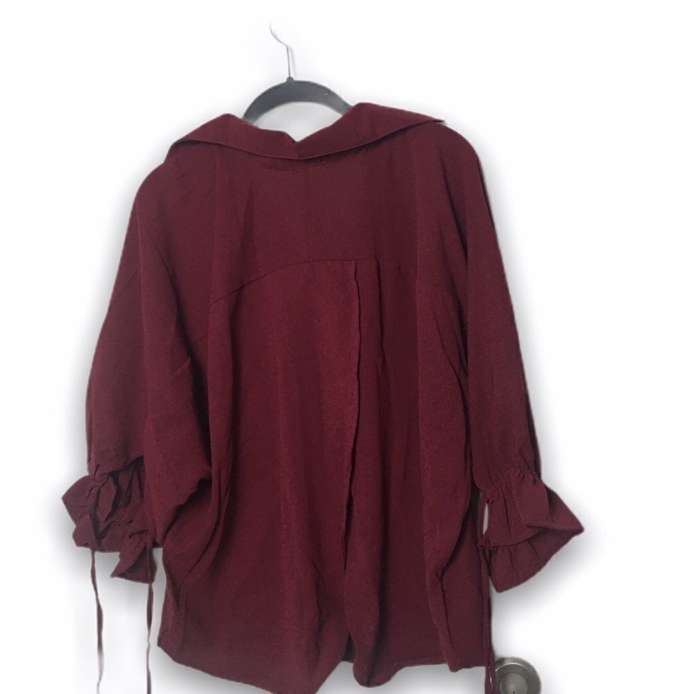 Other Panicha Wine Red Loose Fit Blouse with Tie Sleeves | One Siz Size ONE SIZE - 3 Thumbnail