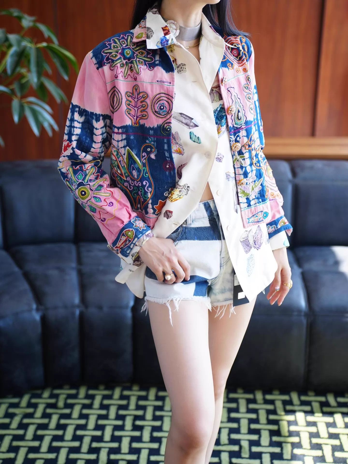 Haute Hippie Hippie Colorful Abstract Embroidery Denim Jacket Women's Size S / US 4 / IT 40 - 4 Thumbnail
