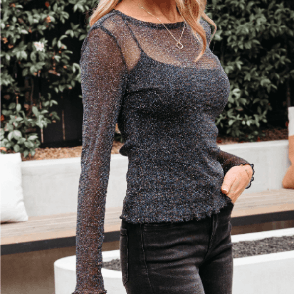 Other Black Metallic Glitter Mesh Long Sleeve Top Size S / US 4 / IT 40 - 4 Thumbnail